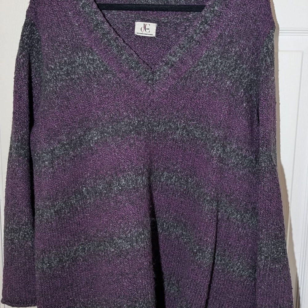 Elegant Purple and Gray V-Neck Sweater